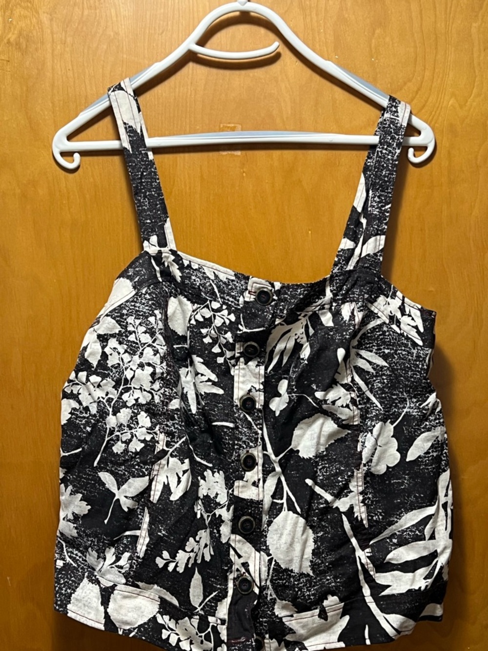 Anthropologie Brown and White Floral Button-Front Tank